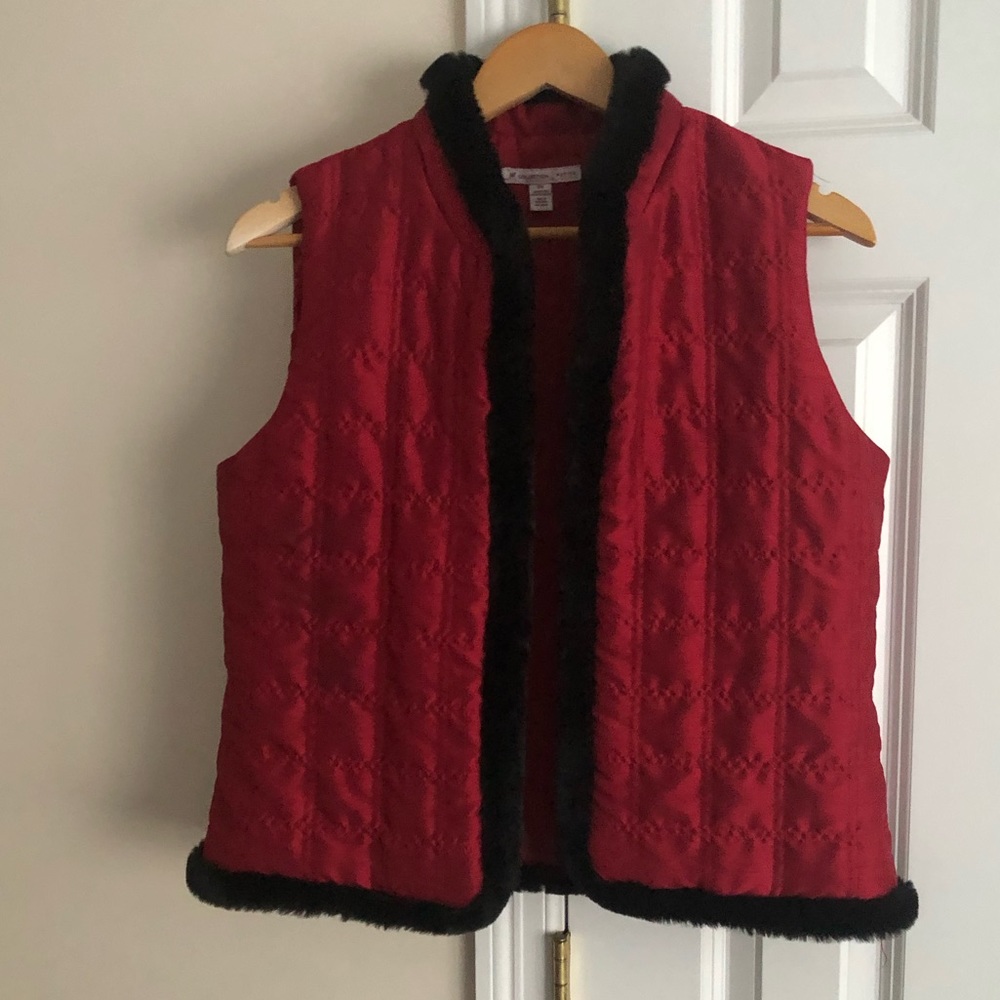 Red vest with faux fur trim